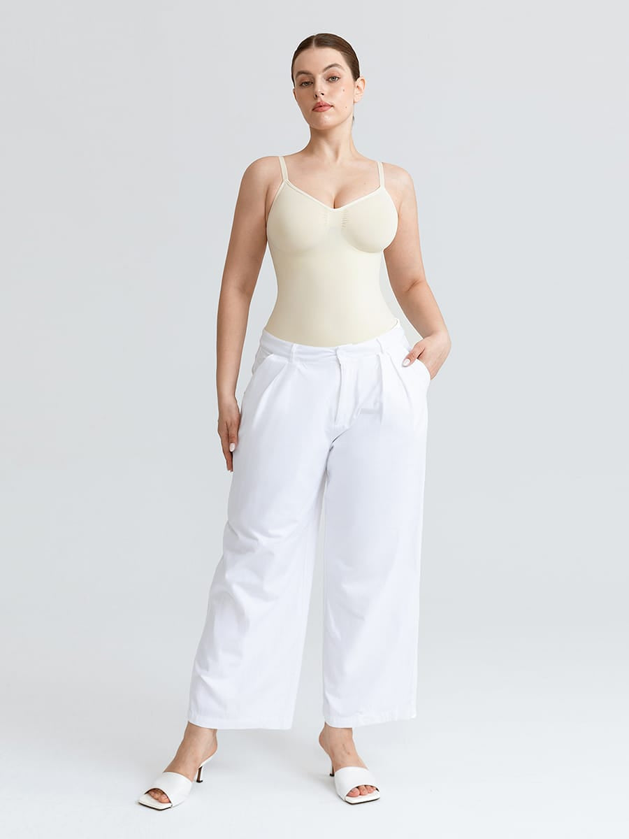 Seamless V Neck Ruched Bust Tummy Control Thong Shaping Bodysuit - FirmaActive