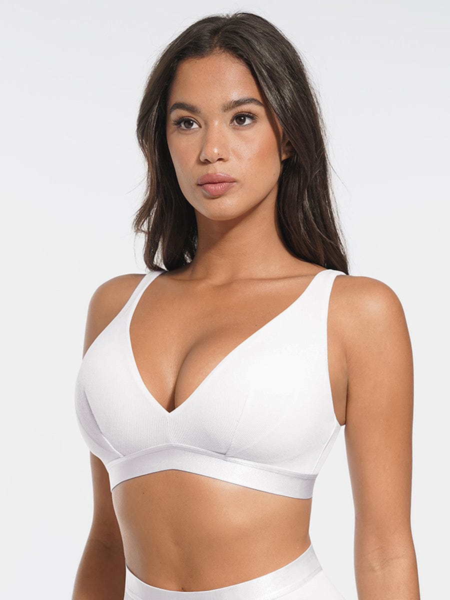 Deep V Neck Rib Modal Bralette with Removable Pads - FirmaSoft