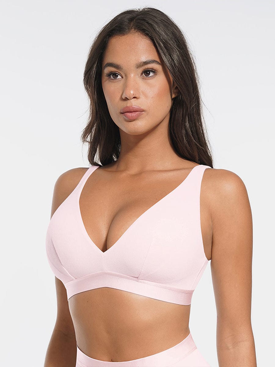 Deep V Neck Rib Modal Bralette with Removable Pads - FirmaSoft
