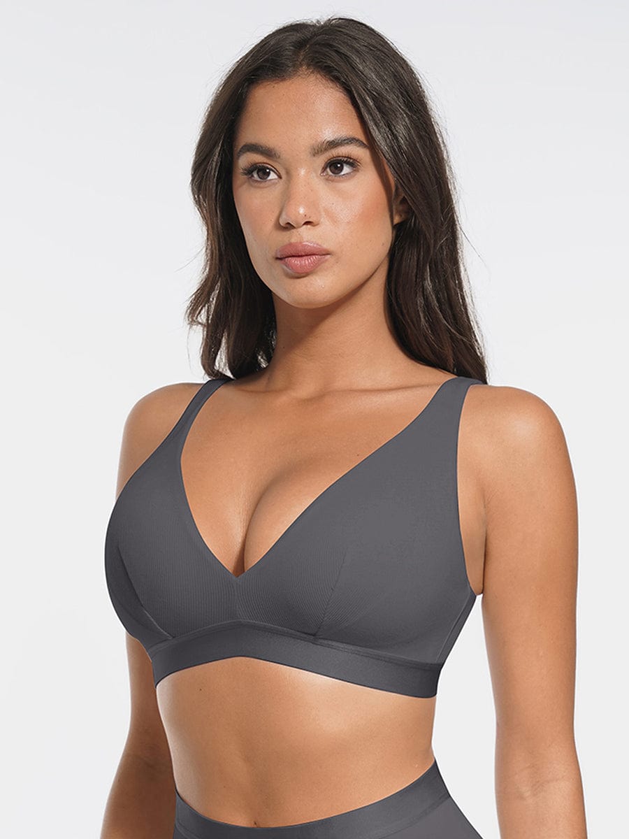 Deep V Neck Rib Modal Bralette with Removable Pads - FirmaSoft