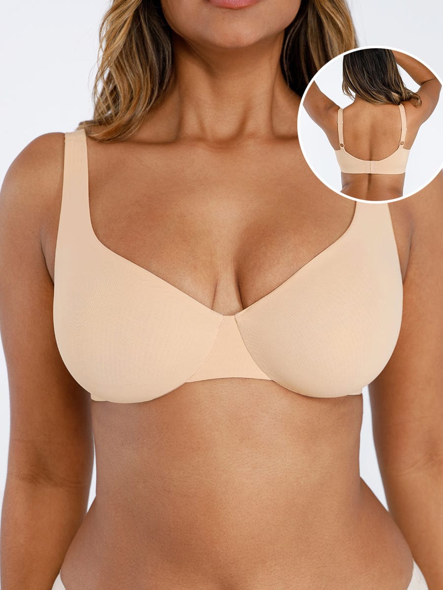 Unpadded Underwired Deep V-Neck Bra with Side Support - FirmaLift