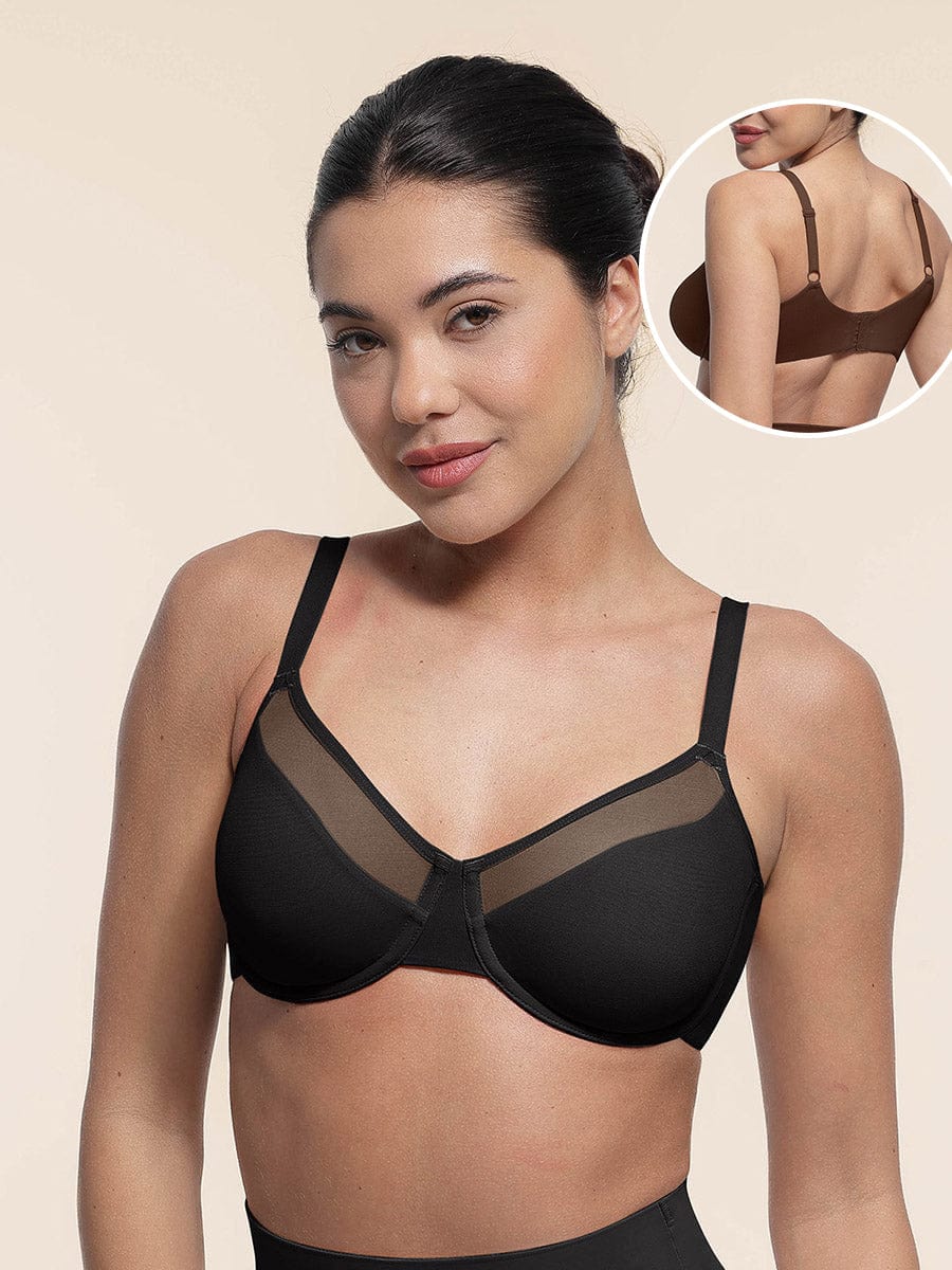 Sexy Mesh Full Coverage Unlined Underwire Bra with Adjustable Straps - FirmaLift