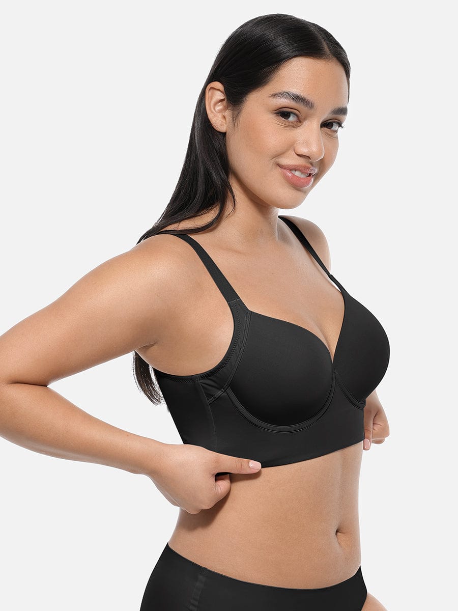 Black Underwire Push-Up Full Coverage Bra with Back Fat Sculpting - FirmaSculpt