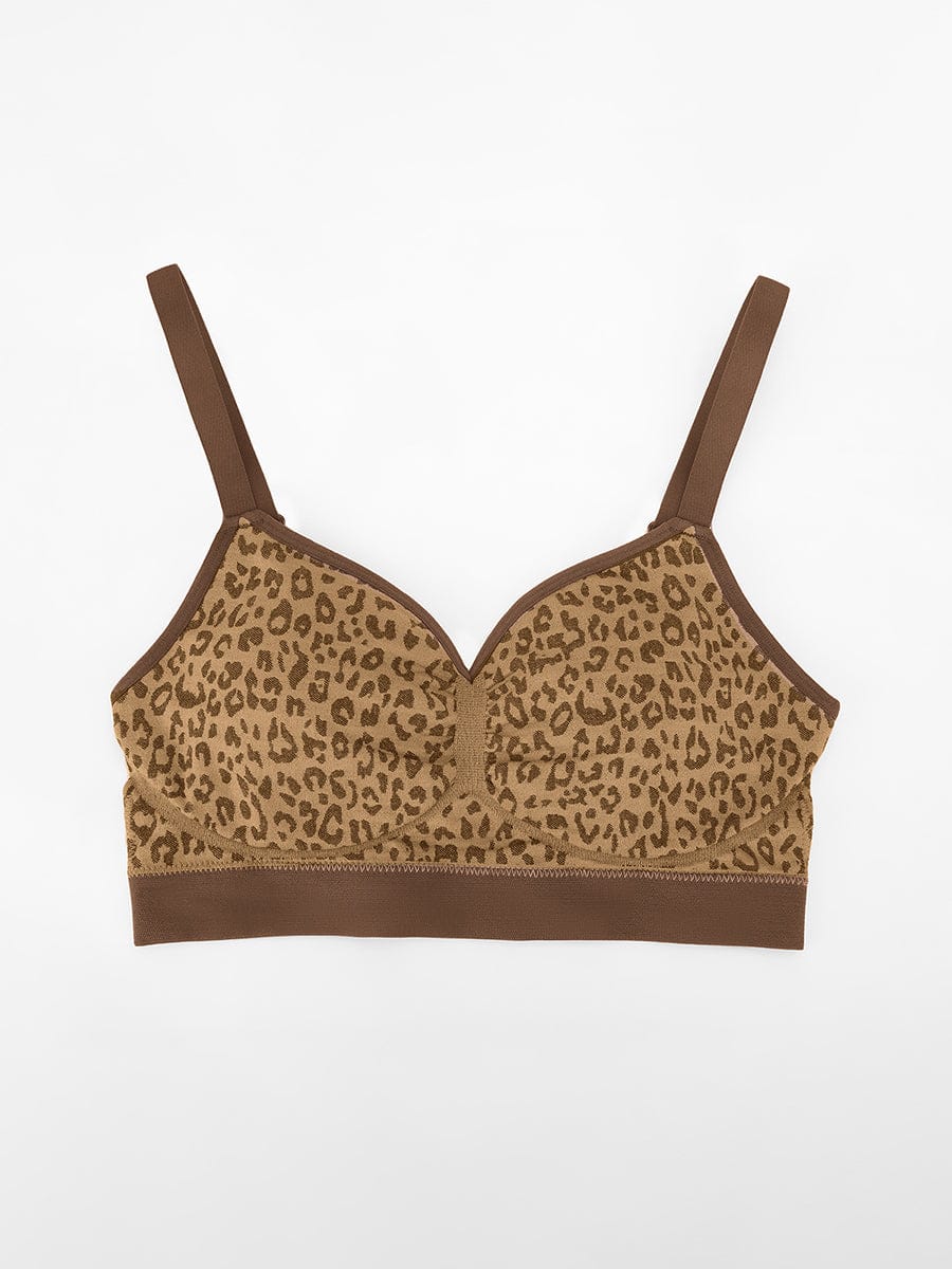 Seamless Leopard Print Bust Support Bra with Adjustable Straps - FirmaSoft