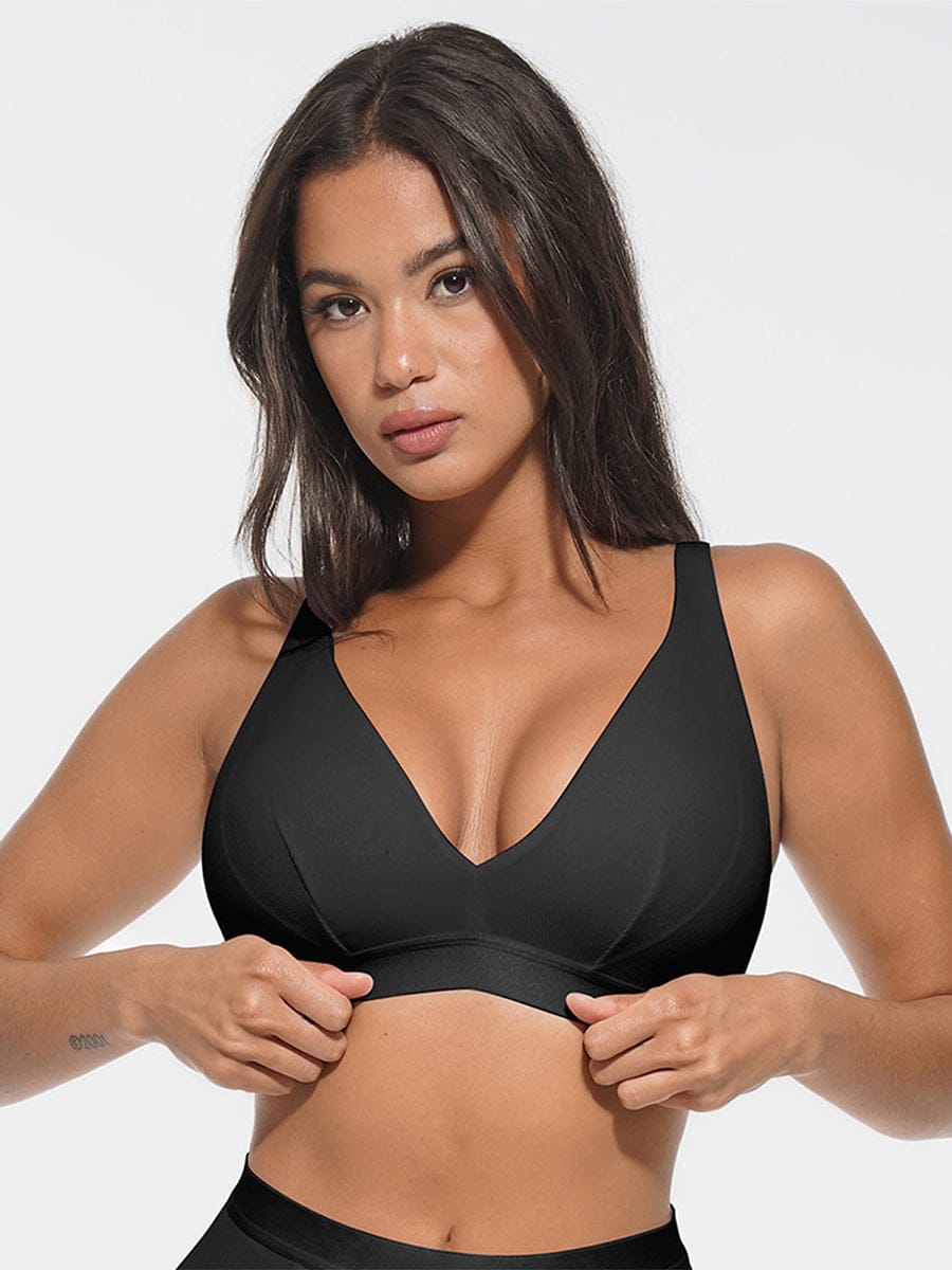 Deep V Neck Rib Modal Bralette with Removable Pads - FirmaSoft