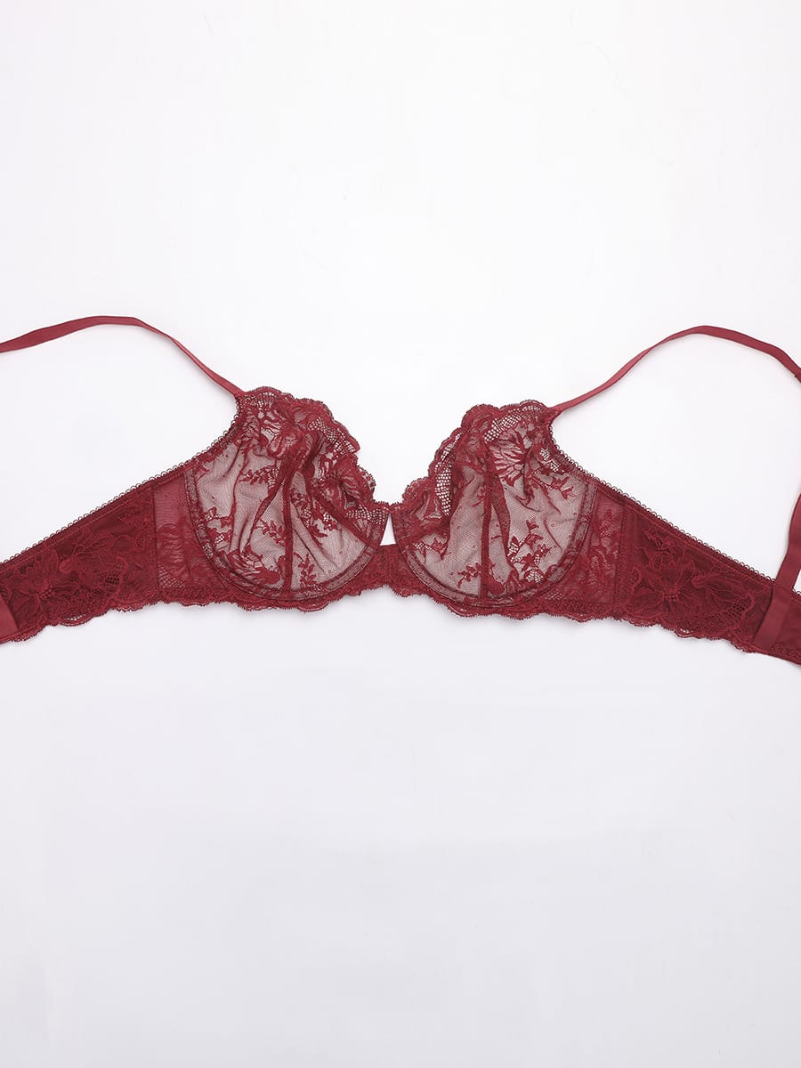 Unlined Sheer Floral Mesh Lace Bra - FirmaLift