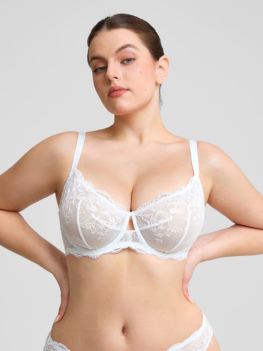 Unlined Sheer Floral Mesh Lace Bra - FirmaLift