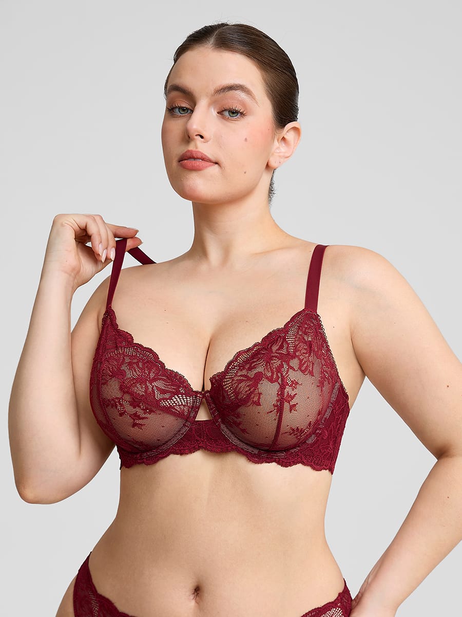 Unlined Sheer Floral Mesh Lace Bra - FirmaLift