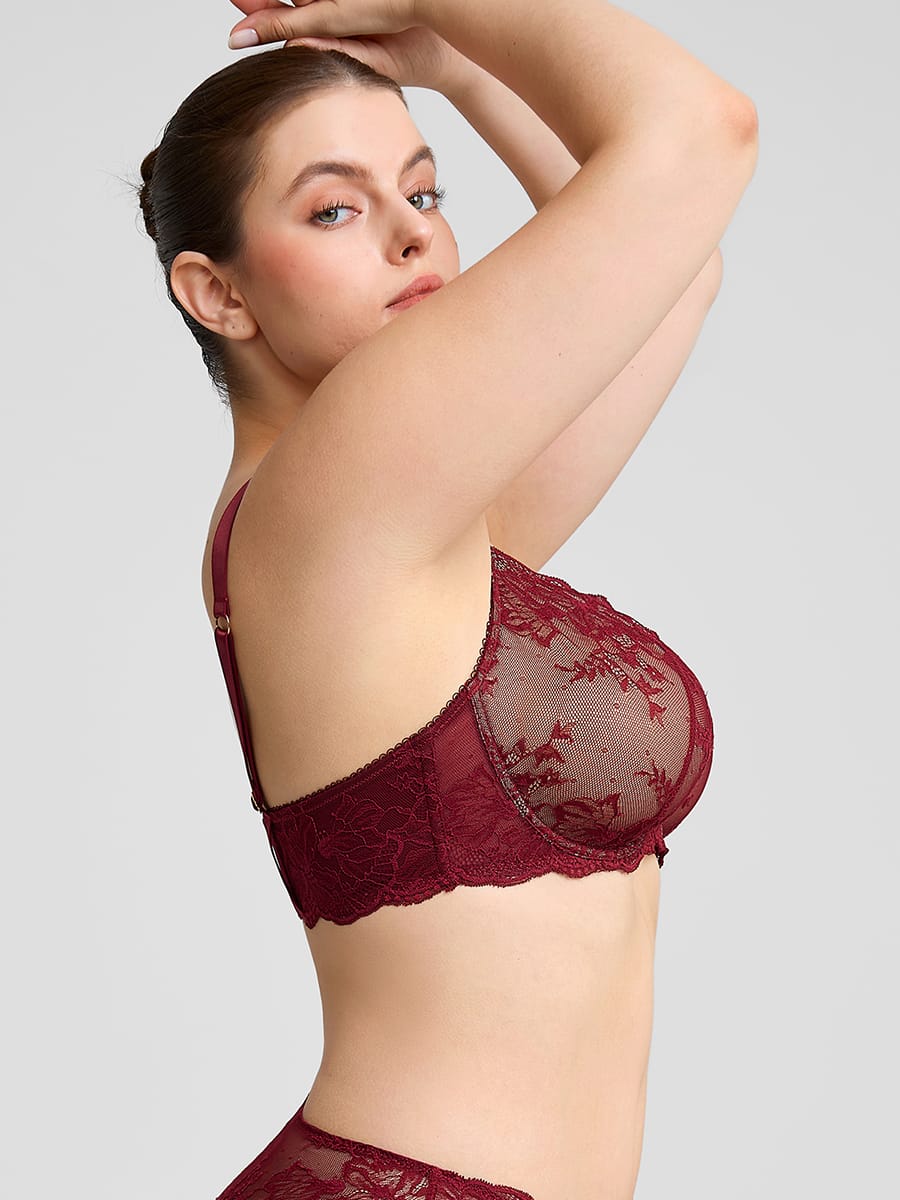 Unlined Sheer Floral Mesh Lace Bra - FirmaLift