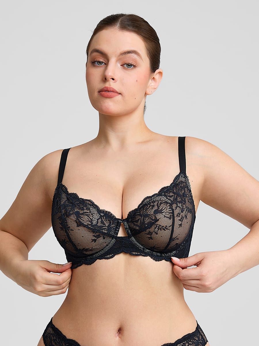 Unlined Sheer Floral Mesh Lace Bra - FirmaLift