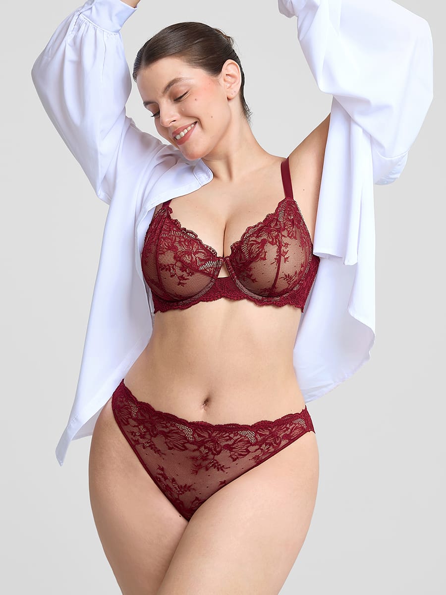 Unlined Sheer Floral Mesh Lace Bra - FirmaLift