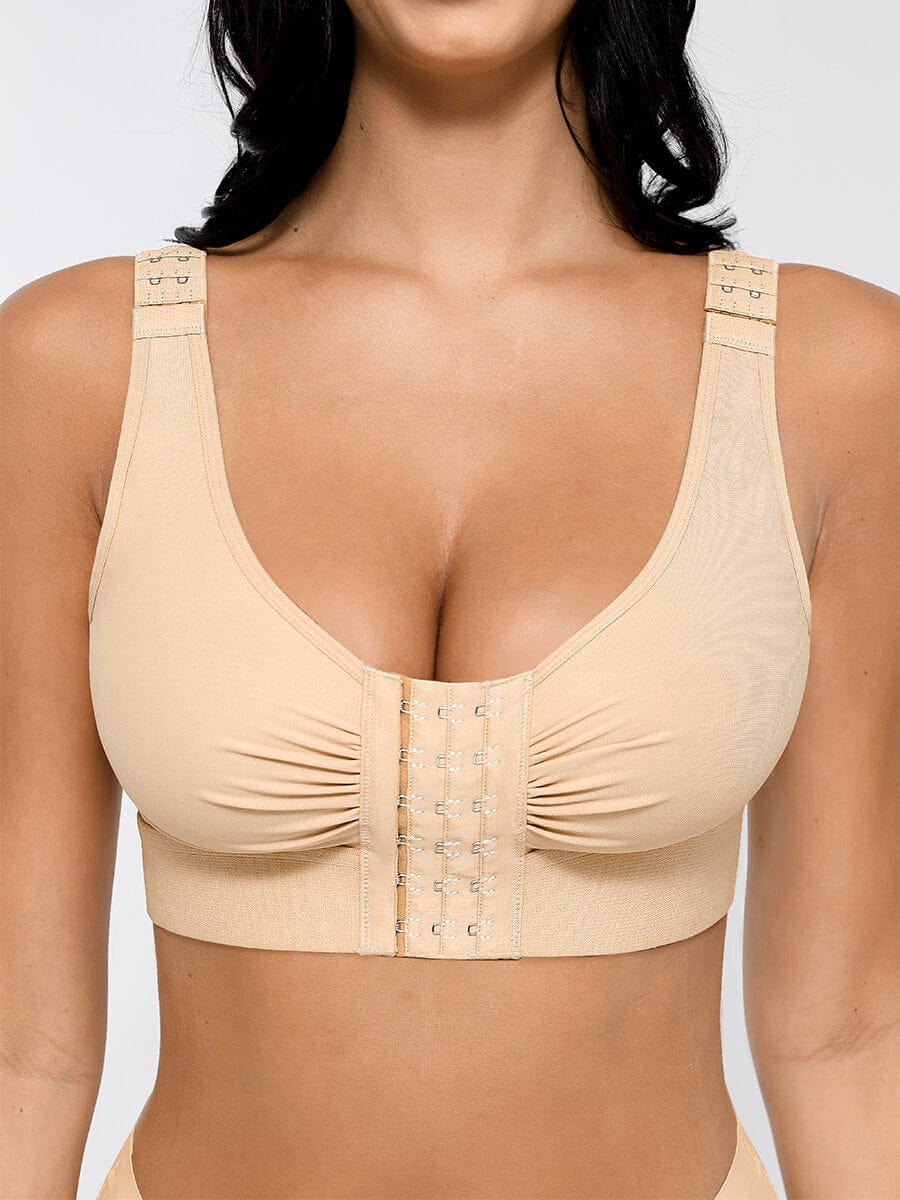 Adjustable Front Closure Post-Surgery Bra with Triple Hooks - FirmaHold