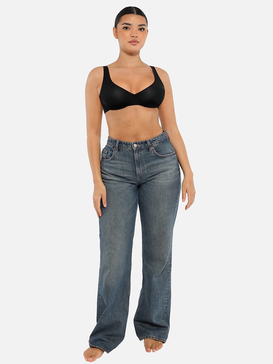 Unpadded Underwired Deep V-Neck Bra with Side Support - FirmaLift