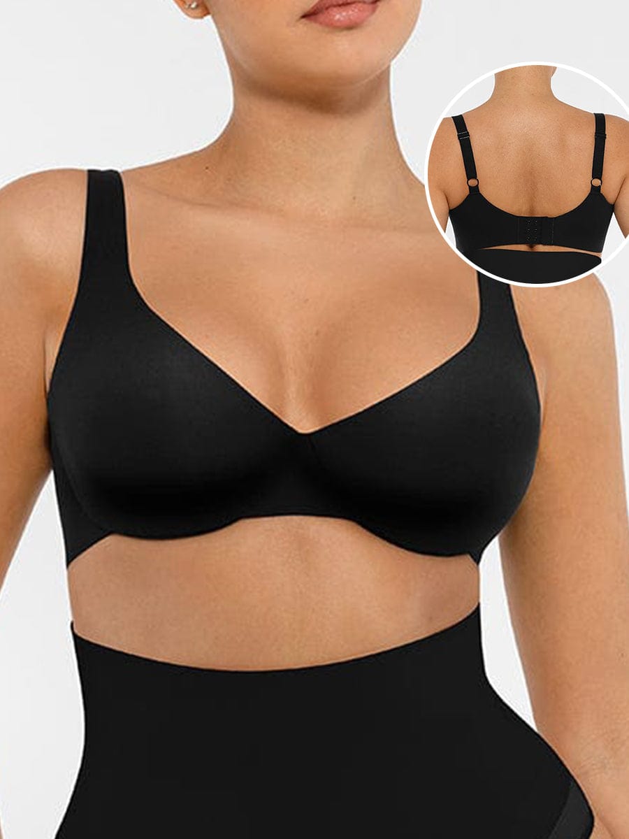 Unpadded Underwired Deep V-Neck Bra with Side Support - FirmaLift