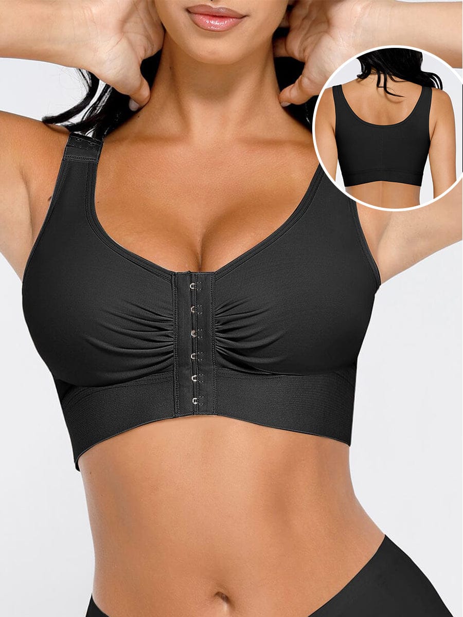 Adjustable Front Closure Post-Surgery Bra with Triple Hooks - FirmaHold
