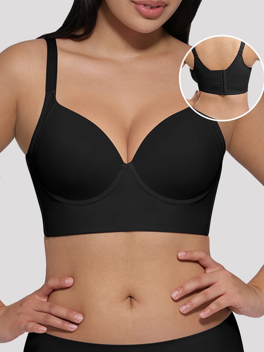 Black Underwire Push-Up Full Coverage Bra with Back Fat Sculpting - FirmaSculpt