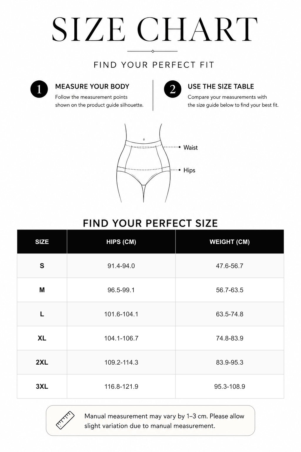Stay-in-Place Tummy Control & Butt Lift Shaping Shorts - FirmaHold size chart
