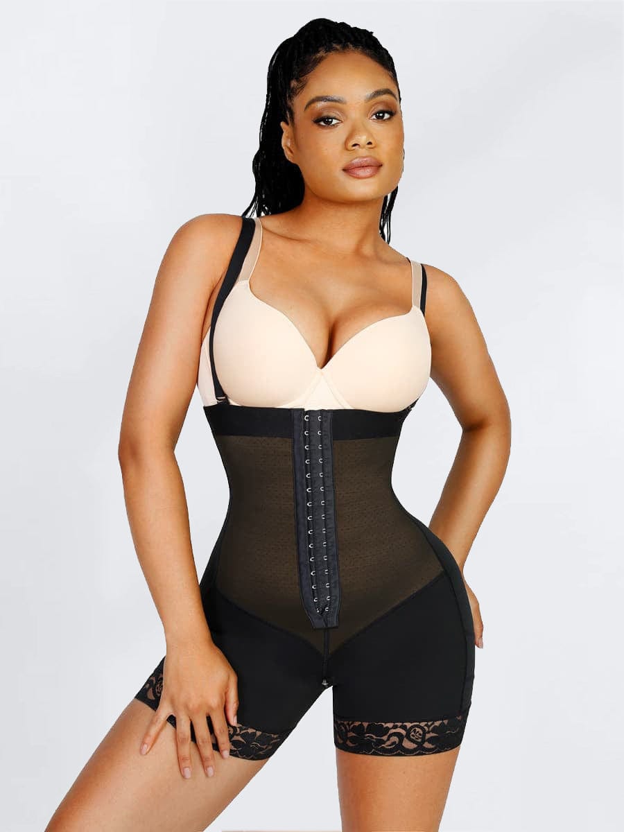 Latex-Lined Full Body Shaper with Lace Trim and Butt Lift - FirmaControl