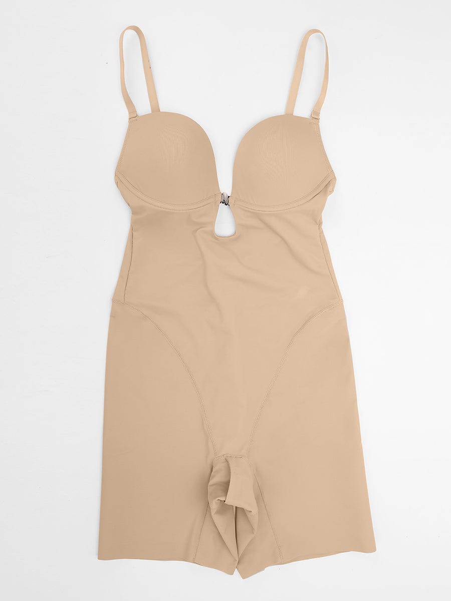 Plunge Low-Back Mid-Thigh Body Shaper with Removable Butt and Hips Pads - FirmaActive