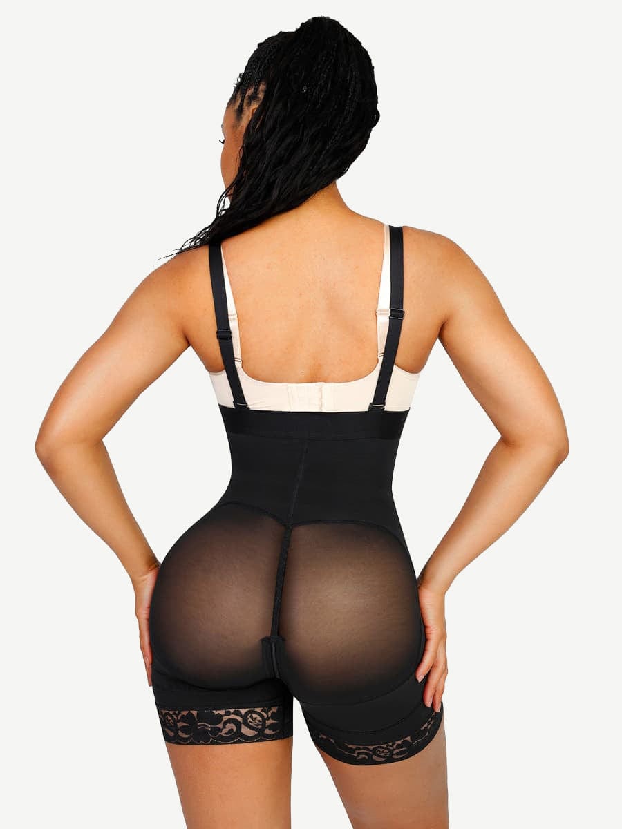 Latex-Lined Full Body Shaper with Lace Trim and Butt Lift - FirmaControl