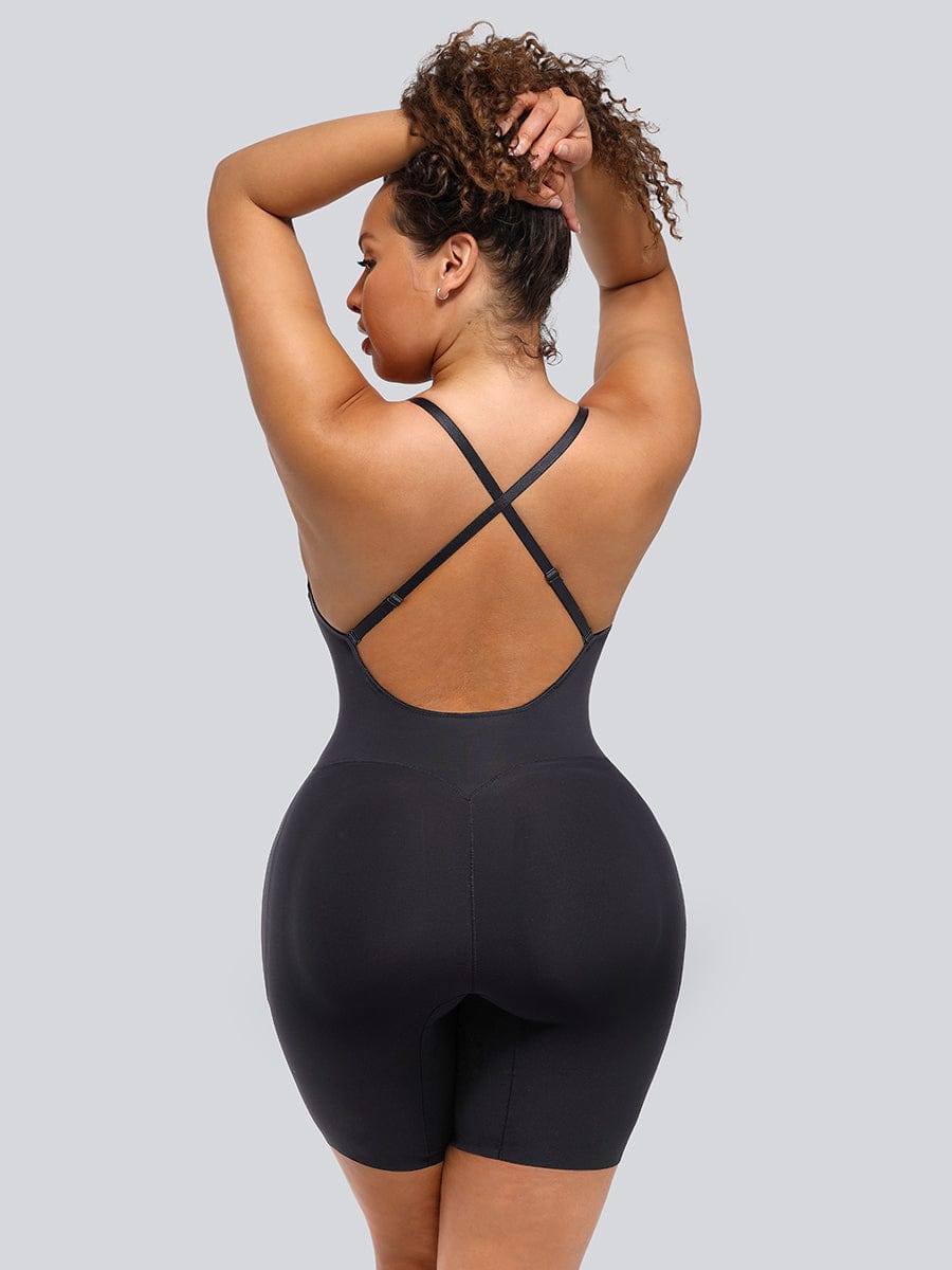 Plunge Low-Back Mid-Thigh Body Shaper with Removable Butt and Hips Pads - FirmaActive