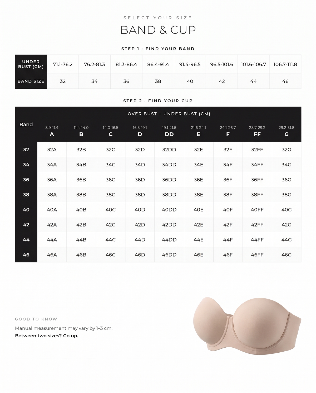 No-Slip Strapless Full Support Bra - FirmHold size guide
