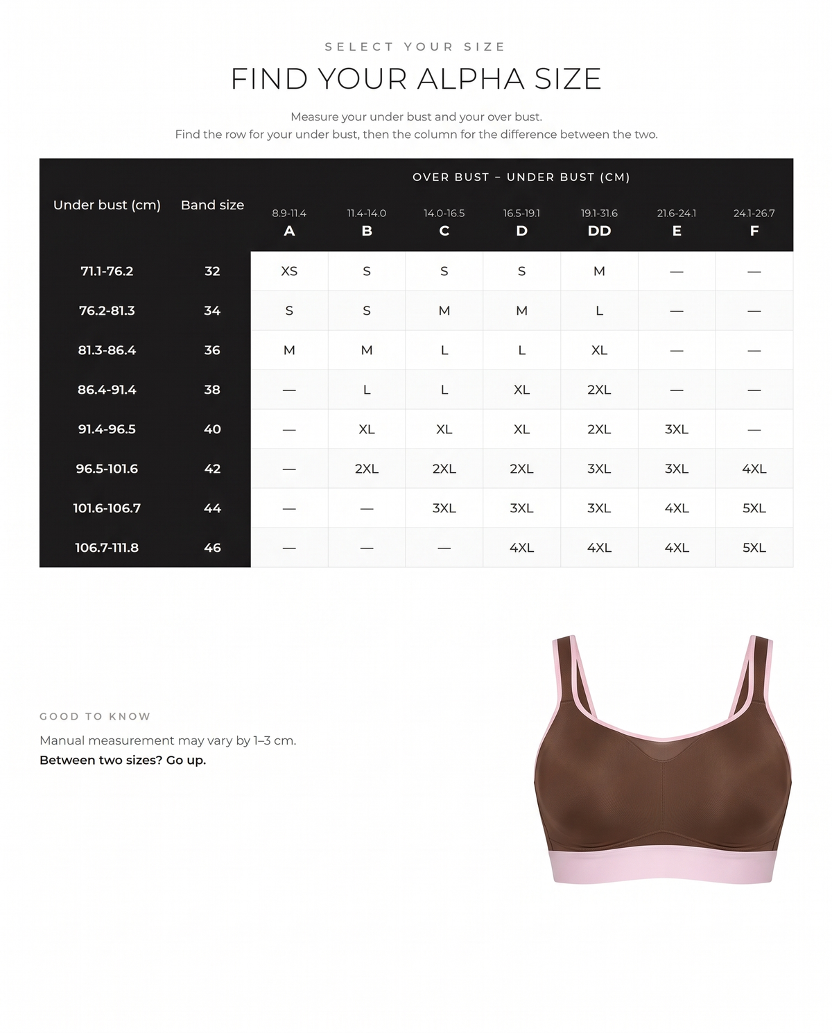 High-Impact Wireless Racerback Sports Bra - FirmaActive size guide
