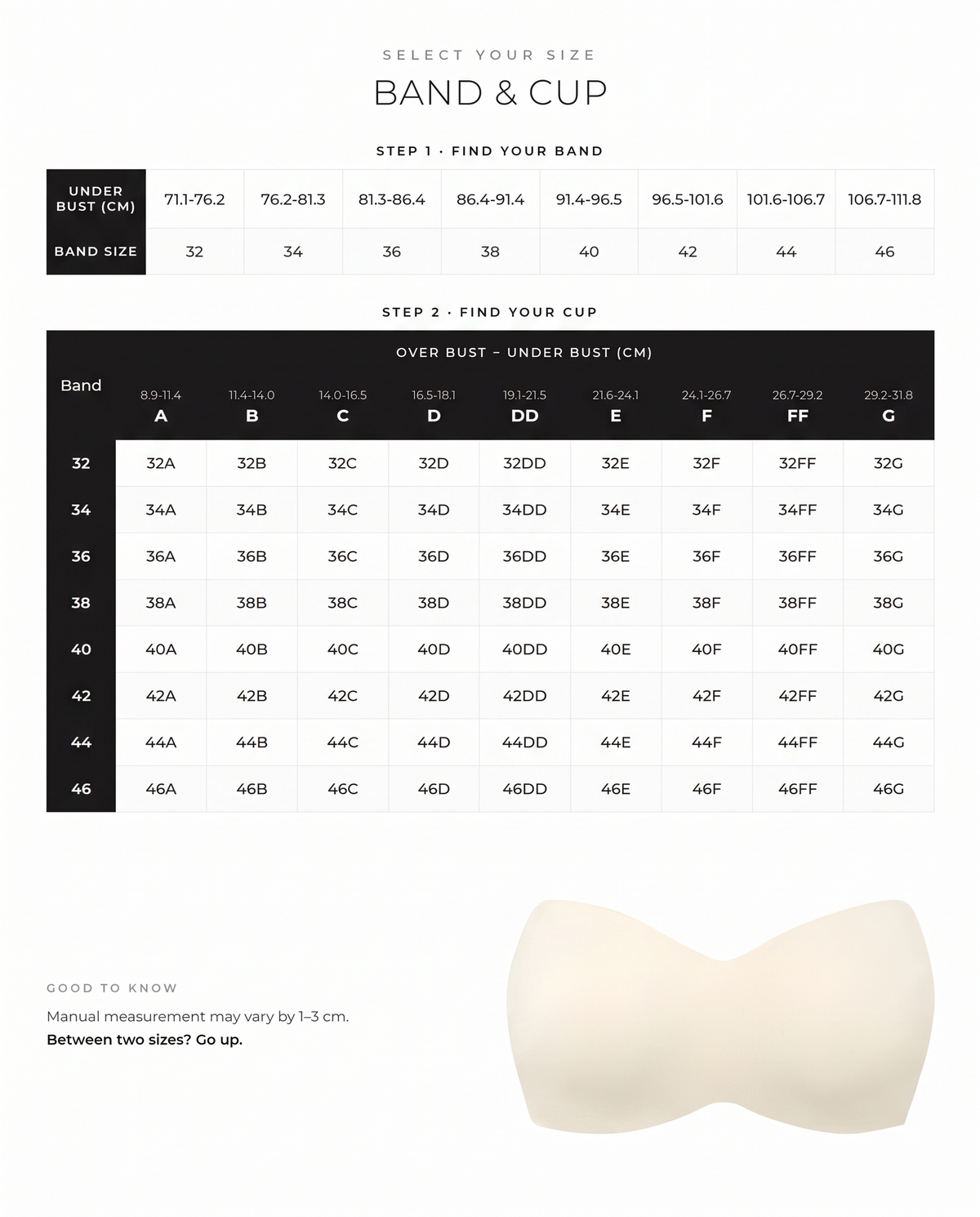 Full Support Non-Slip Convertible Bandeau Bra - FirmHold size guide