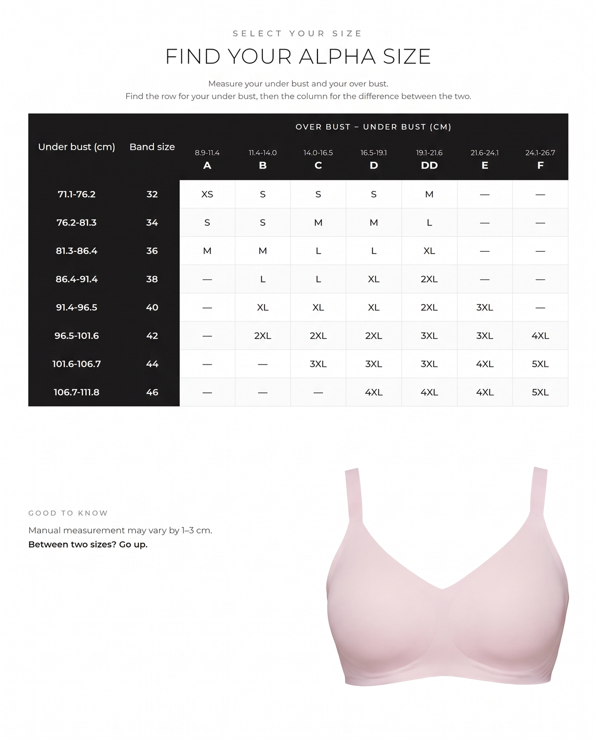 Seamless Soft Comfort Wireless Bra - FirmaSoft size guide