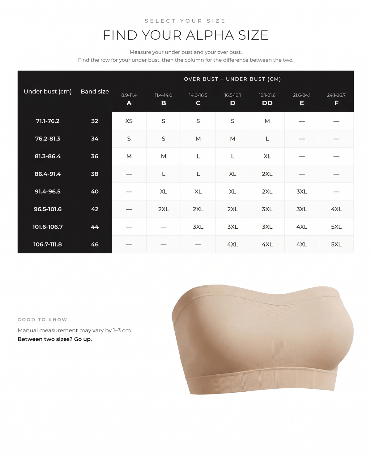Stay-Put Wireless Seamless Bandeau Bra - FirmStay size guide