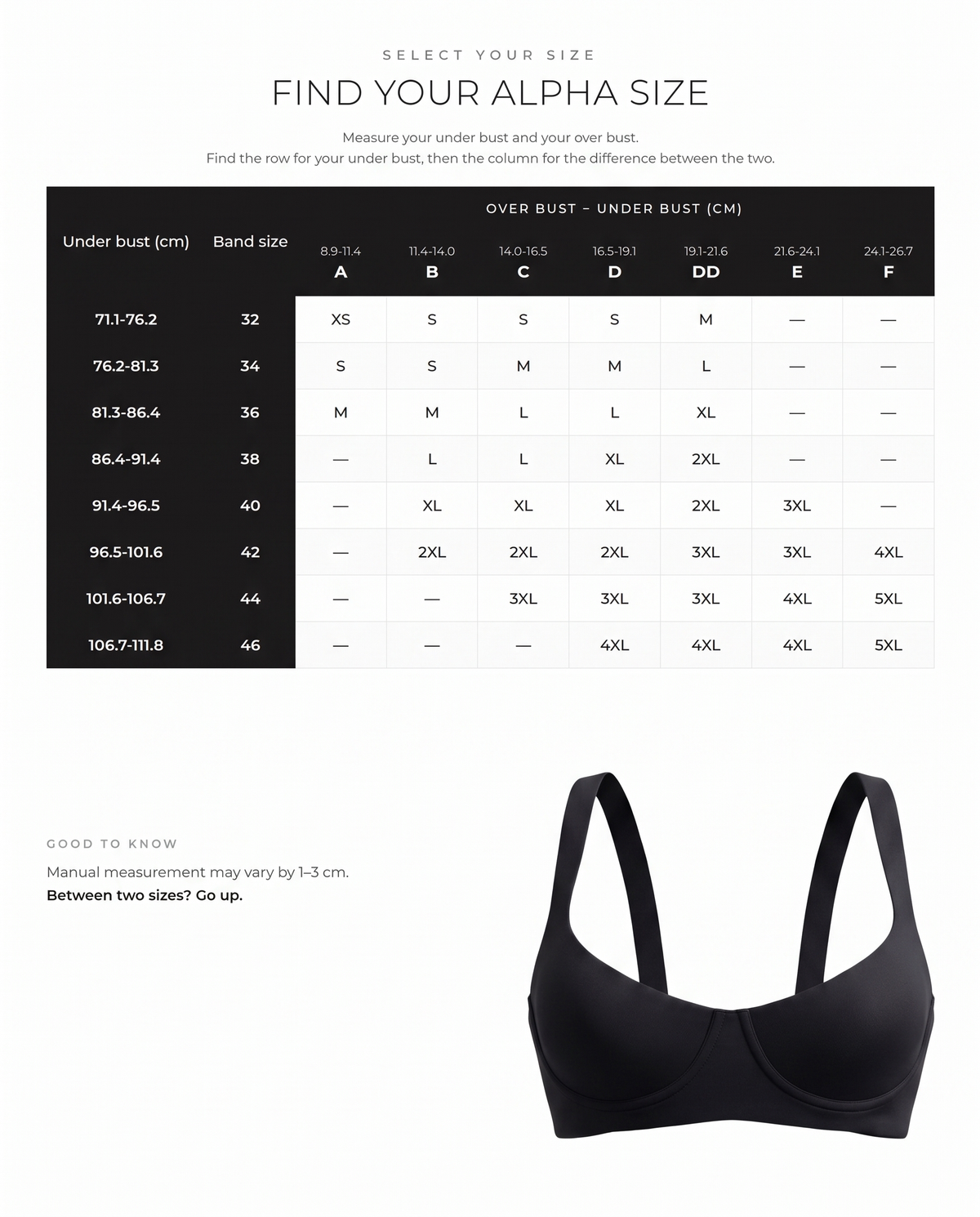 Unlined Demi Bra with Jelly Gel - FirmaLift size guide