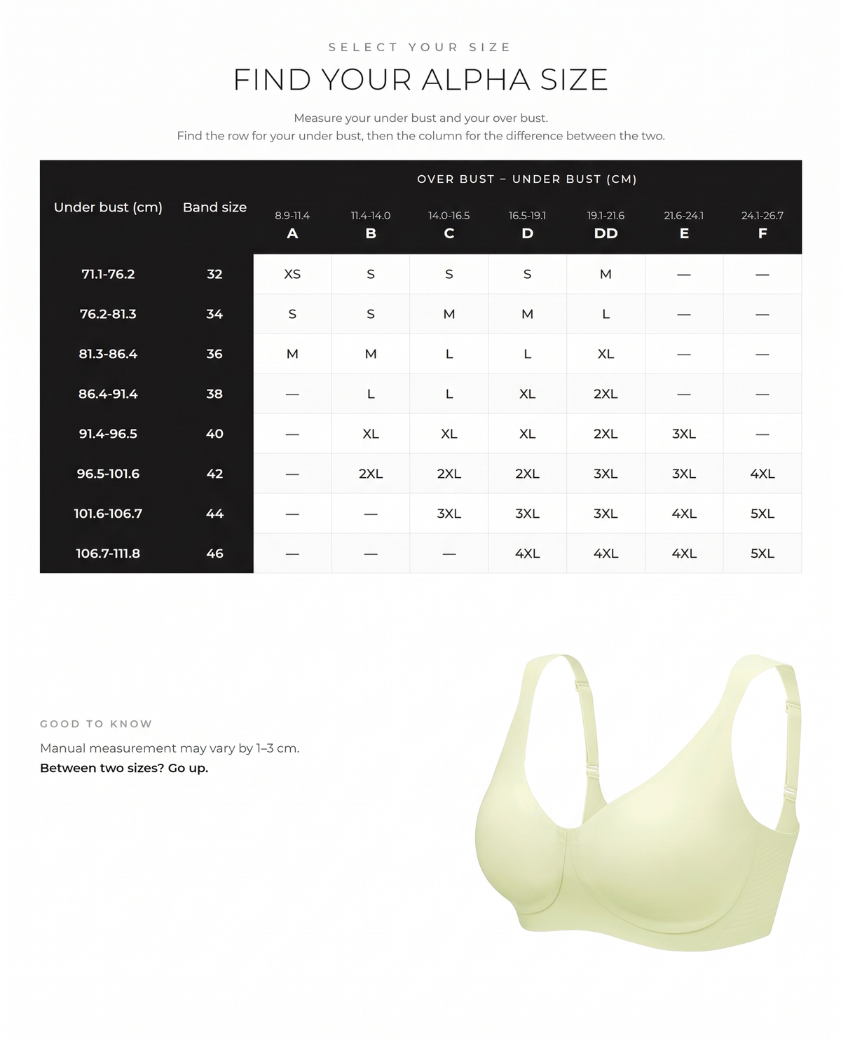 Teardrop Wireless Minimizer Bra with Full Coverage - FirmaSmooth size guide