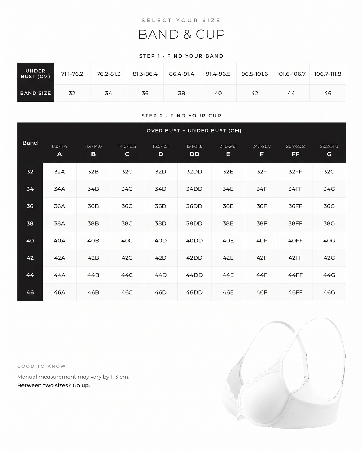 Deep V Lace Push-Up Bra - FirmaLift size guide