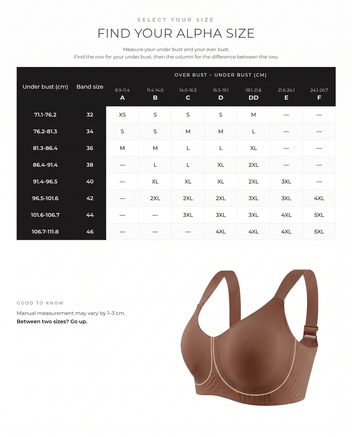 Wireless Minimising Bra with Full Coverage - FirmaSmooth size guide