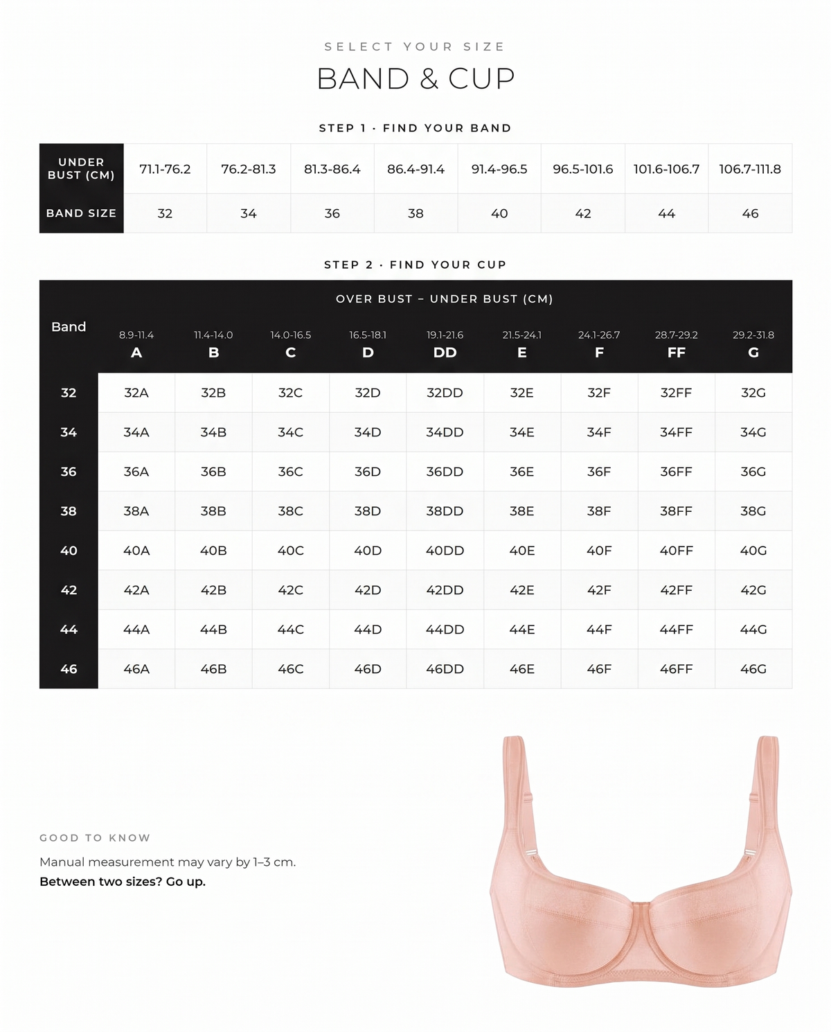 Shimmer Lightly Padded Balconette Bra - FirmaLace size guide