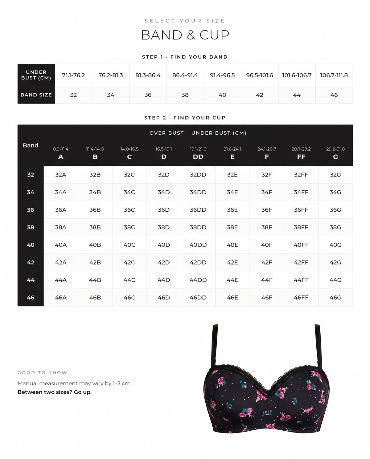Lace Trim Moulded Cup Underwire Bra with Removable Straps - FirmaFlex size guide