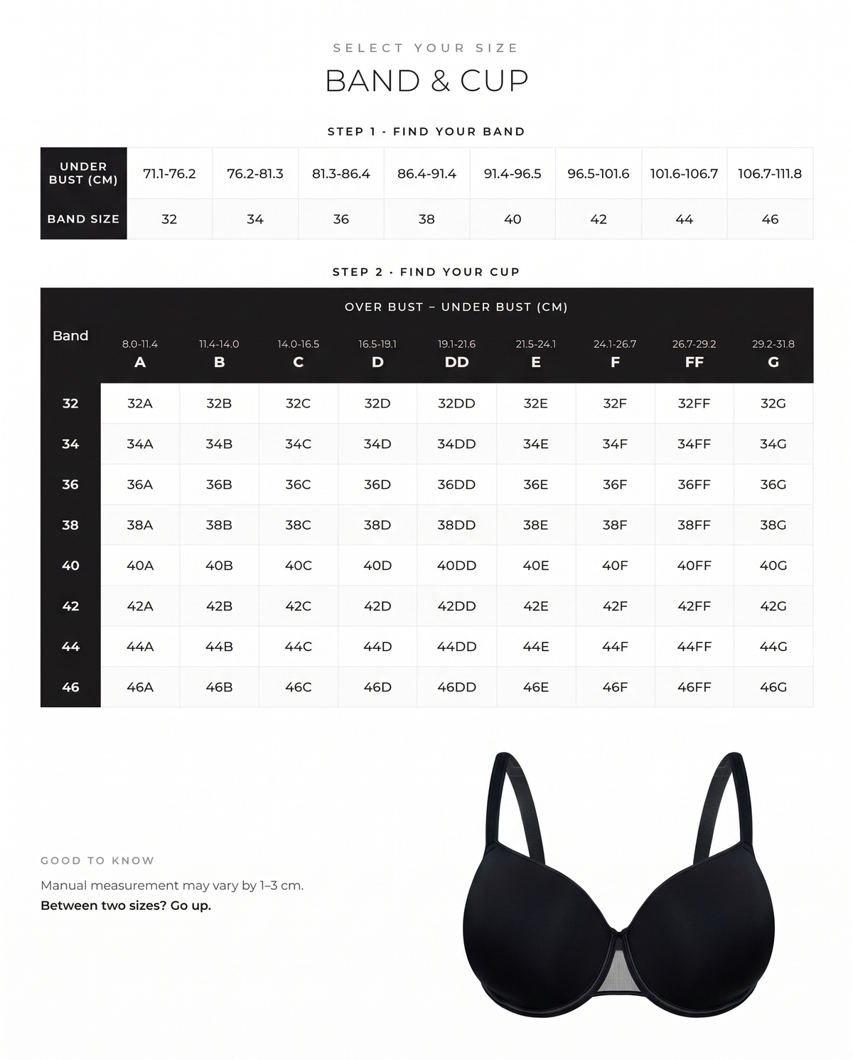 Elegant Full Coverage Underwire Support Bra - FirmaLift size guide