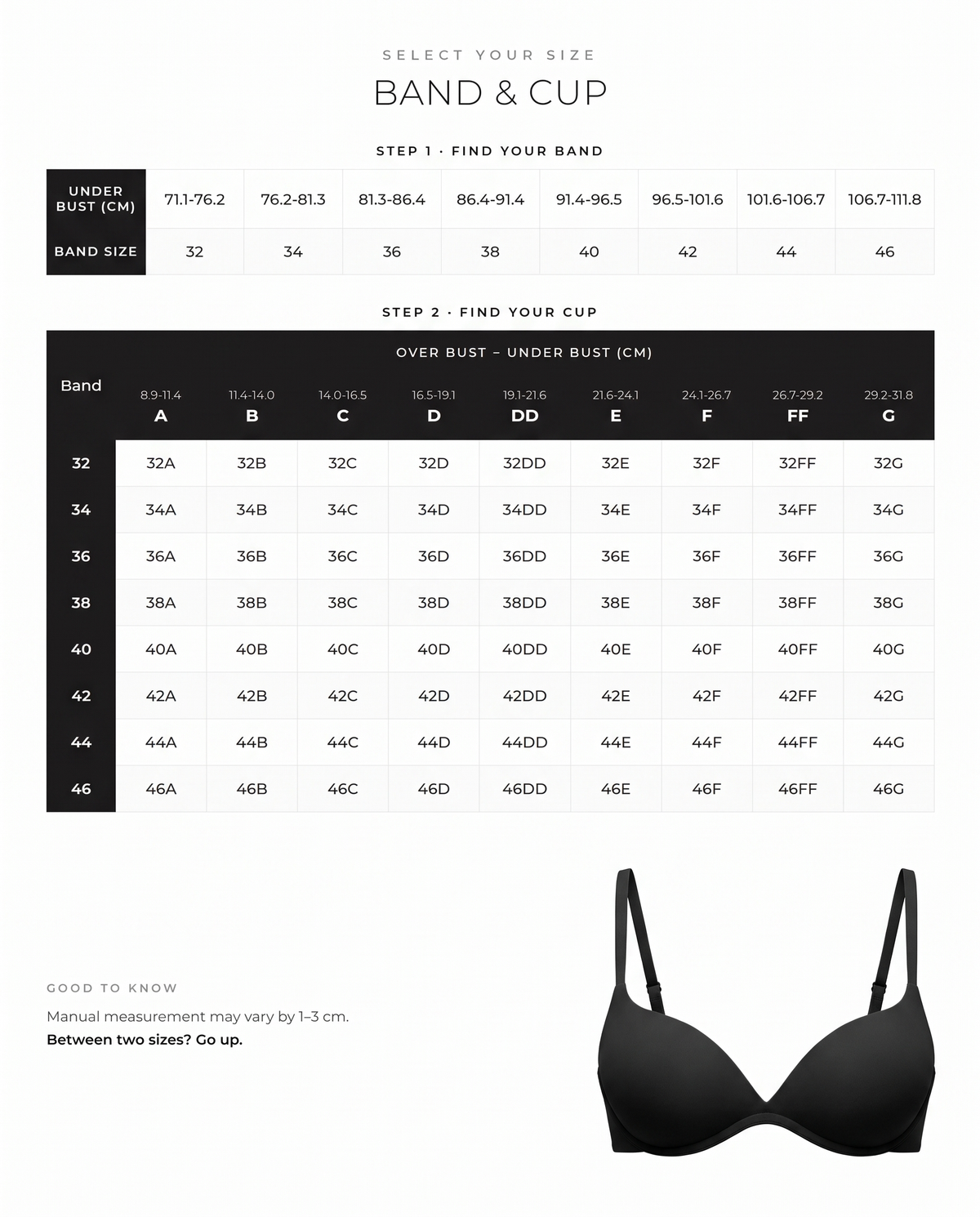 Small Bust Wire-Free Push-Up Bra - FirmaLift size guide