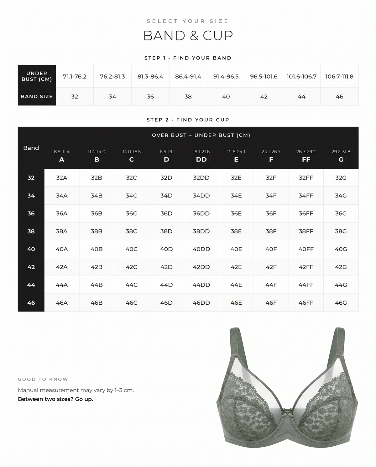 Breathable Lace Full Coverage Underwire Bra - FirmaLace size guide