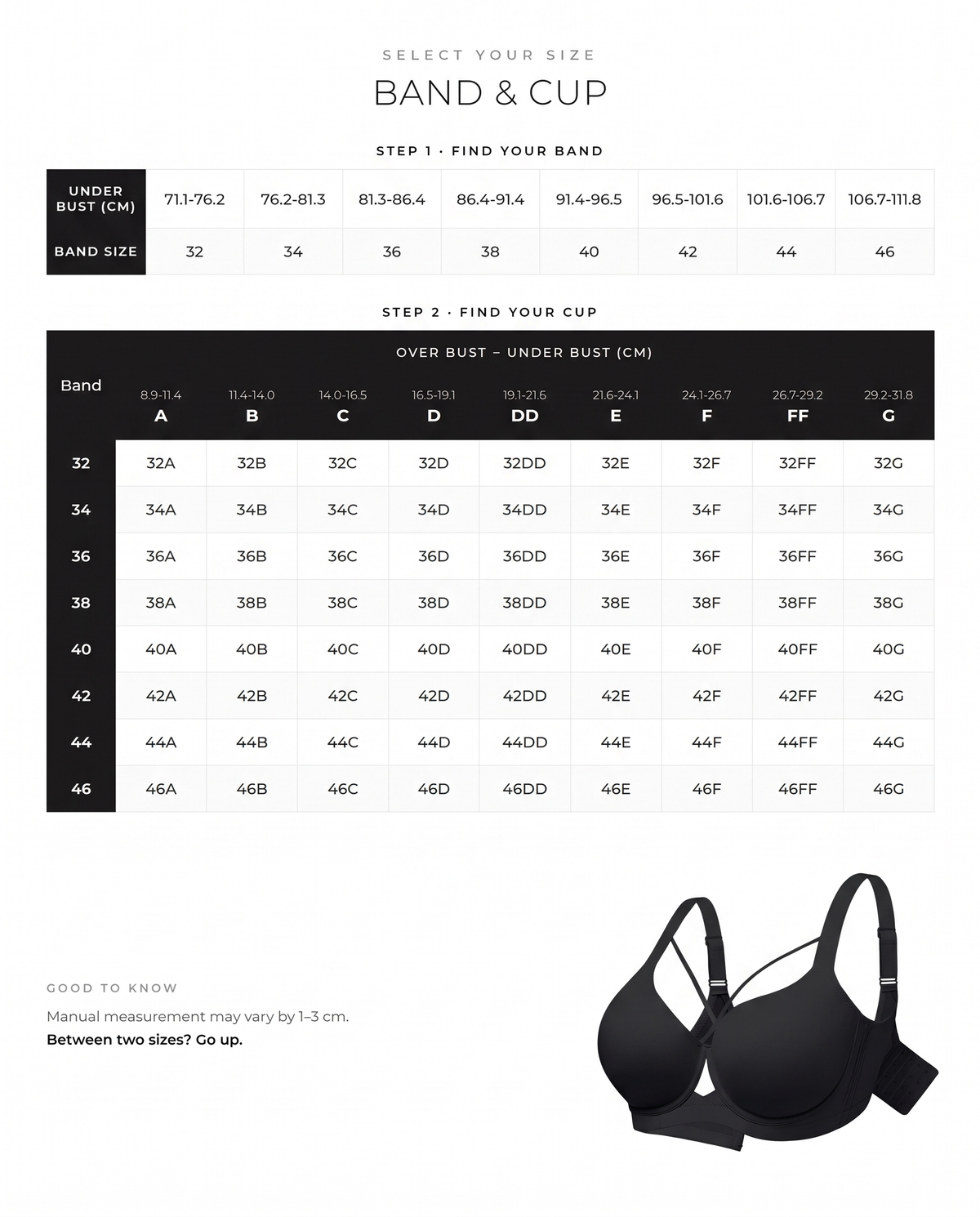 Round-Shaping Underwire Push-Up Minimizer Bra - FirmaSmooth size guide