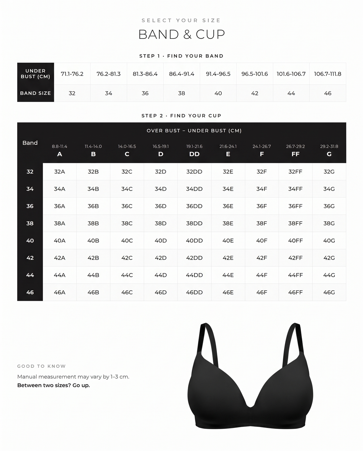 Seamless One-Piece Wireless Bra - FirmaSoft size guide