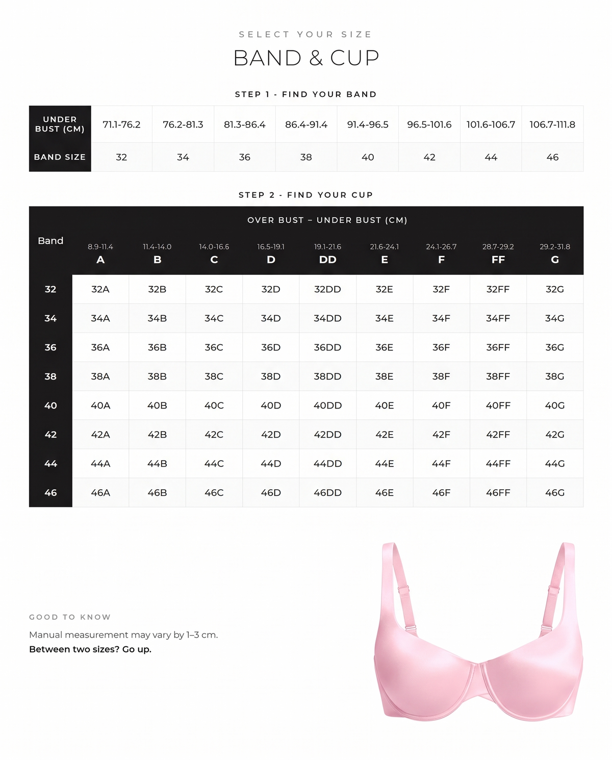 Satin Balconette Lift Bra - FirmaLift size guide