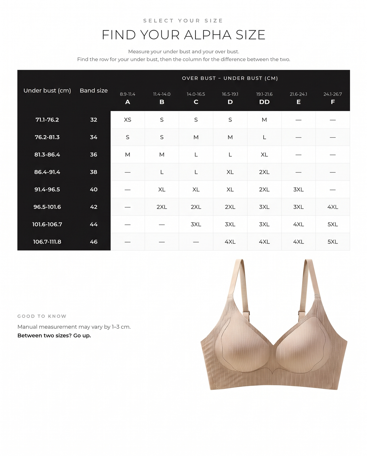 Wireless V-Neck Jelly Lift Bra - FirmaLift size guide