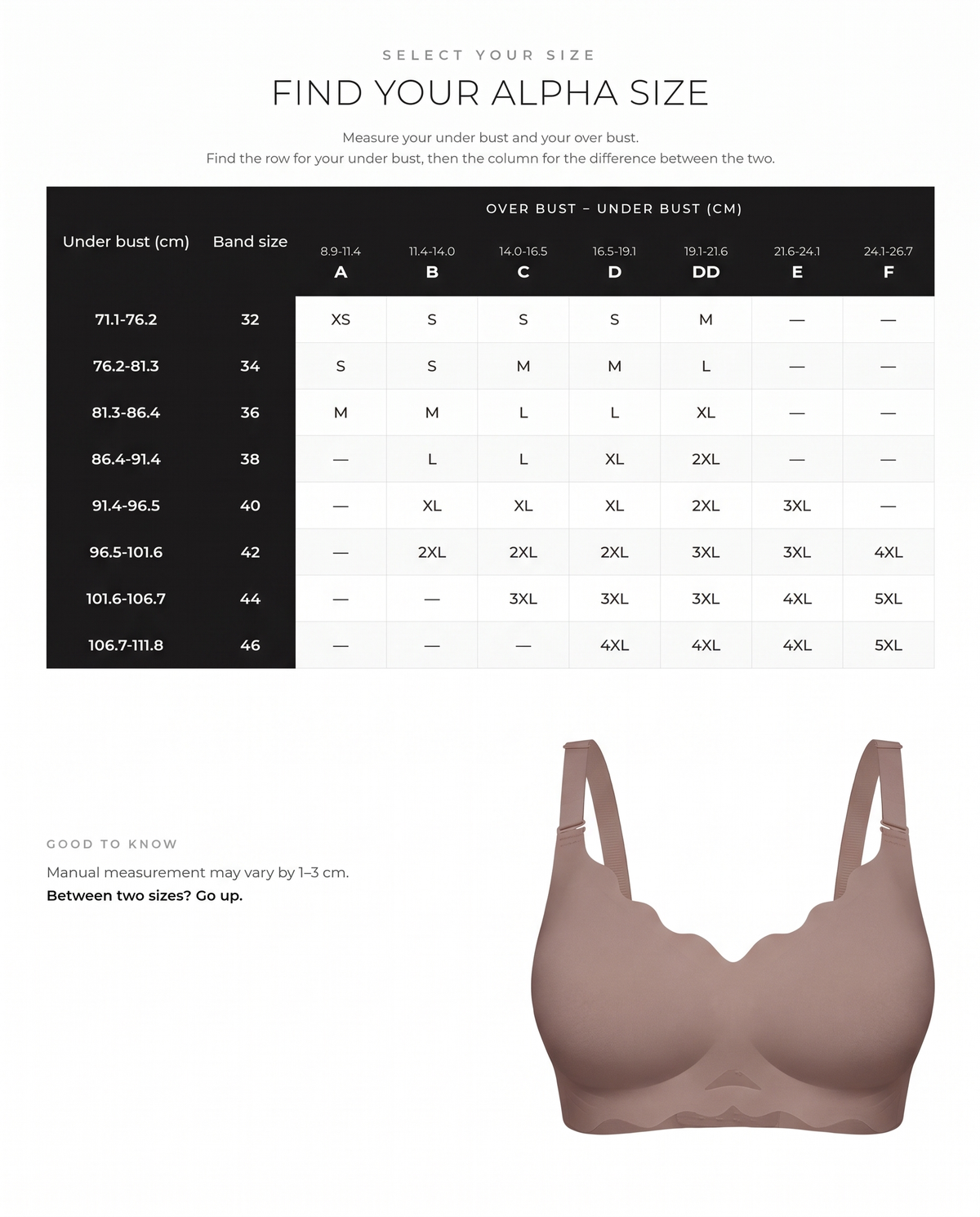 Seamless Wireless Jelly Bra with Scalloped Edges - FirmaSoft size guide