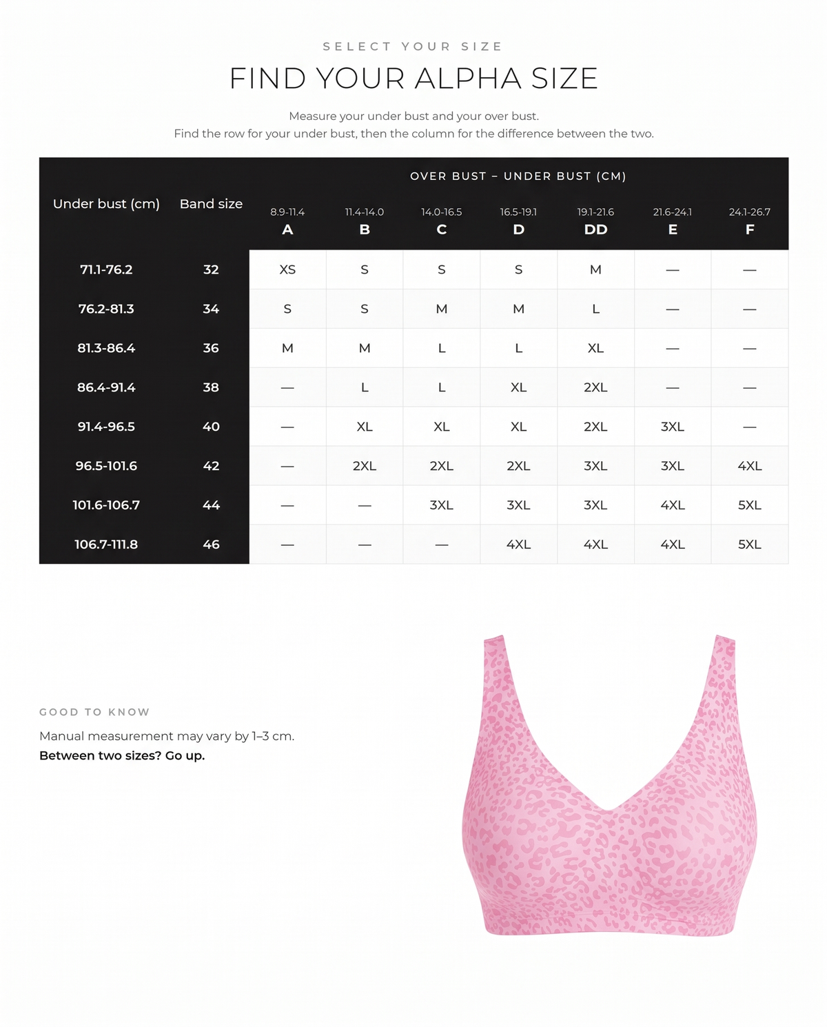 Wireless Leopard V-Neck Lift Contour Bra - FirmaLift size guide