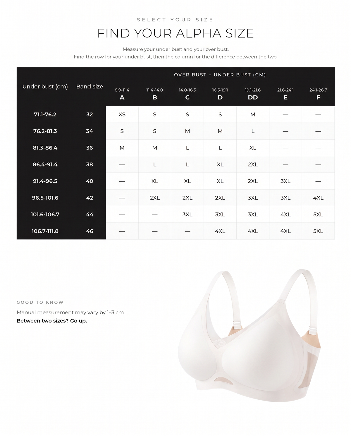Mesh Crossover Wireless Lift Bra - FirmaBreeze size guide
