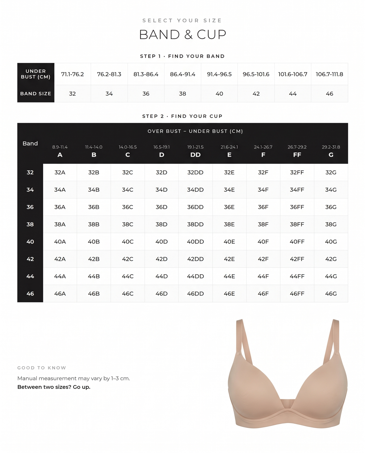 Wireless Deep-V Invisible Lift Bra - FirmaLift size guide