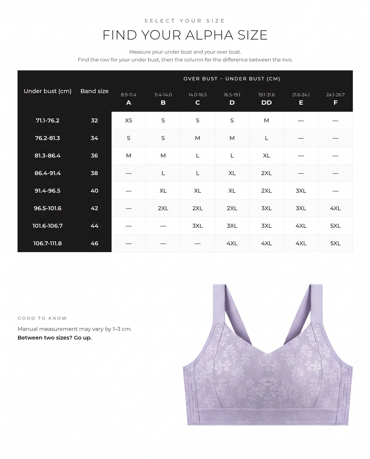 No-Bulk Full Coverage Lace Bra - FirmaLace size guide