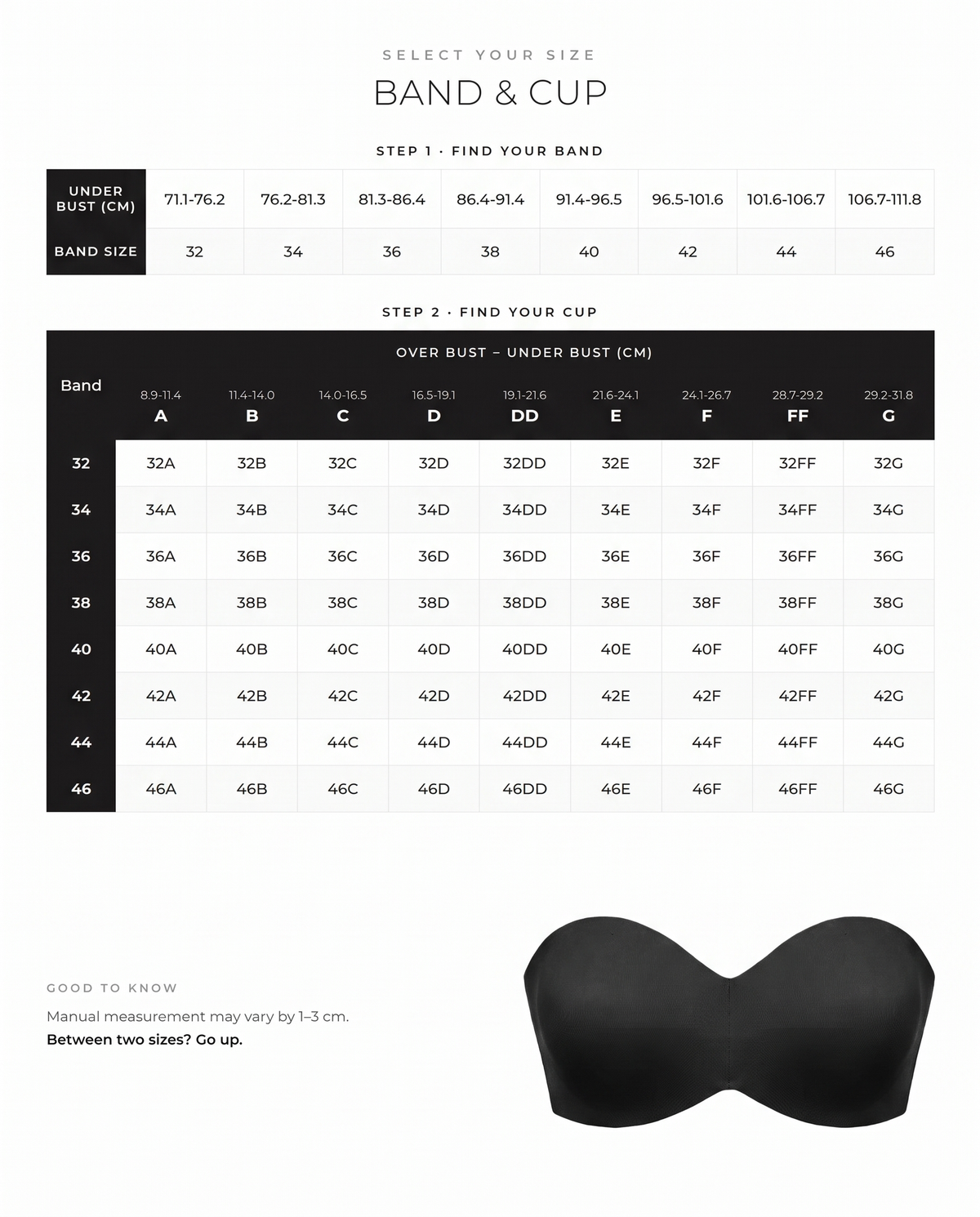Stay-Put Strapless Support Bra - FirmHold size guide