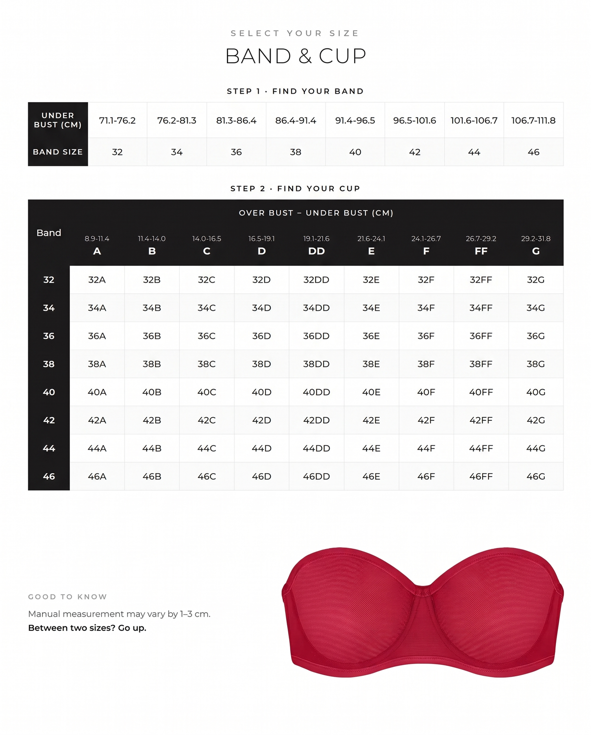 Strapless Mesh Underwire Balconette Bra - FirmaBreeze size guide